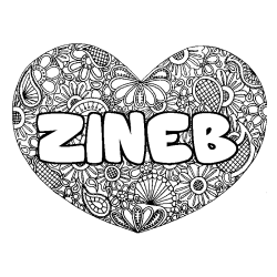 Coloración del nombre ZINEB - decorado mandala de corazón