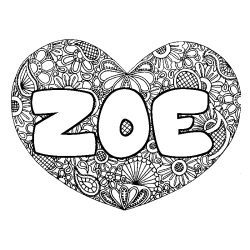 Coloración del nombre ZOE - decorado mandala de corazón