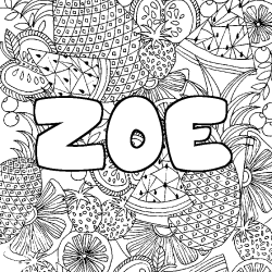 Coloración del nombre ZOE - decorado mandala de frutas