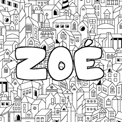 Coloración del nombre ZOÉ - decorado ciudad