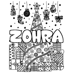 Coloración del nombre ZOHRA - decorado árbol de Navidad y regalos