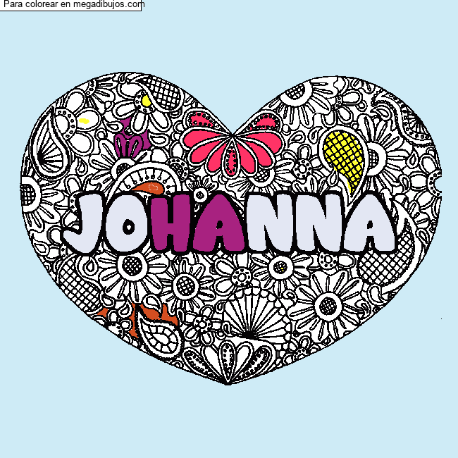 Dibujo para colorear Coloraci&oacute;n del nombre JOHANNA - decorado mandala de coraz&oacute;n por un invité